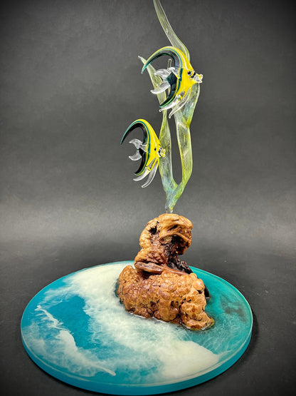 Mini Angelfish on resin ocean glass sculpture