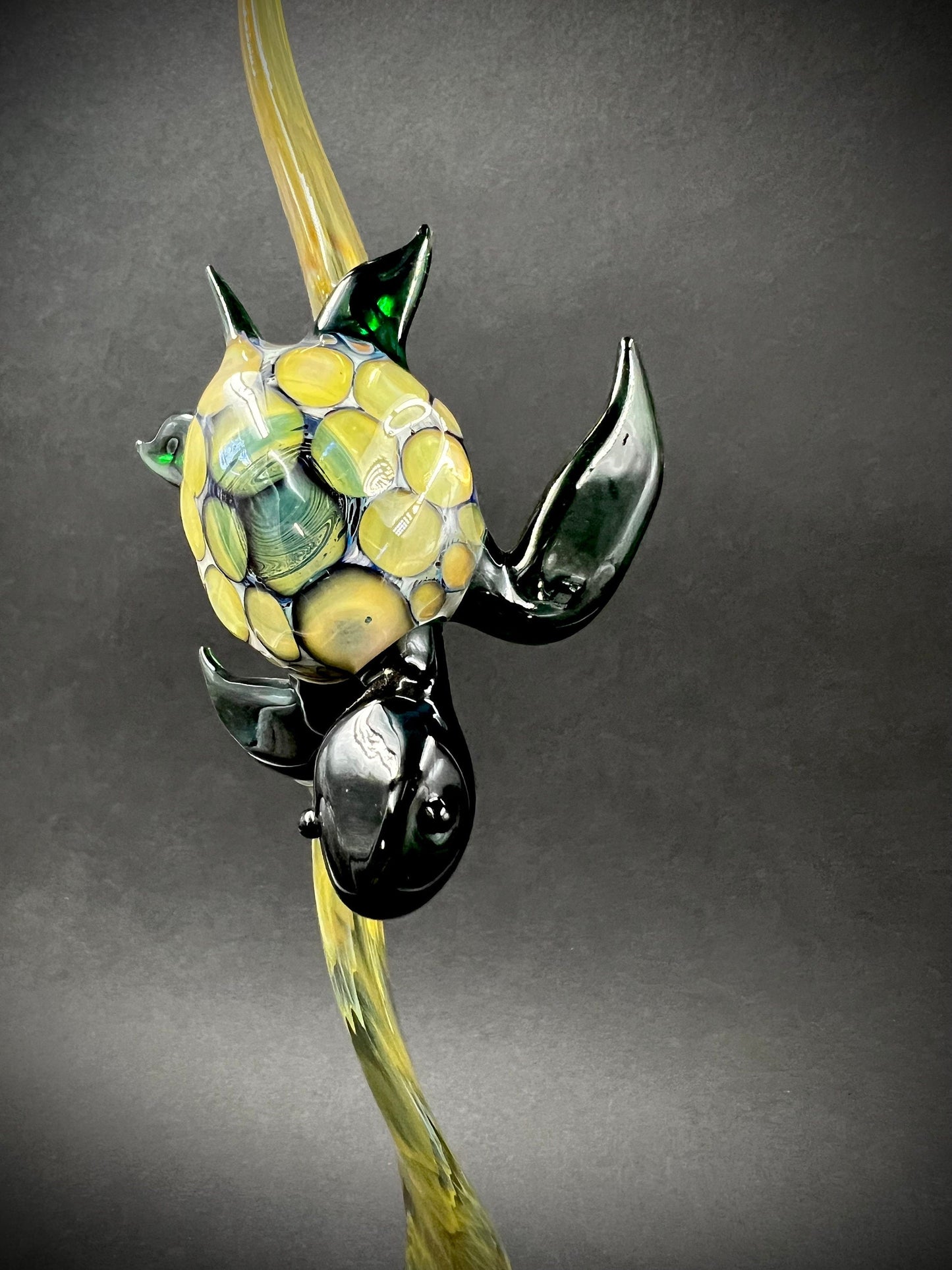 Turtle on seaweed glass sculpture