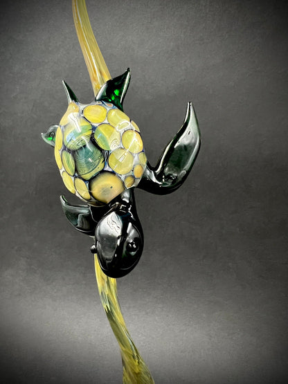 Turtle on seaweed glass sculpture