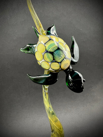 Turtle on seaweed glass sculpture