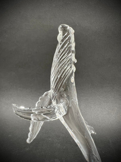 Breaching clear Humpback Whale Glass Sculpture