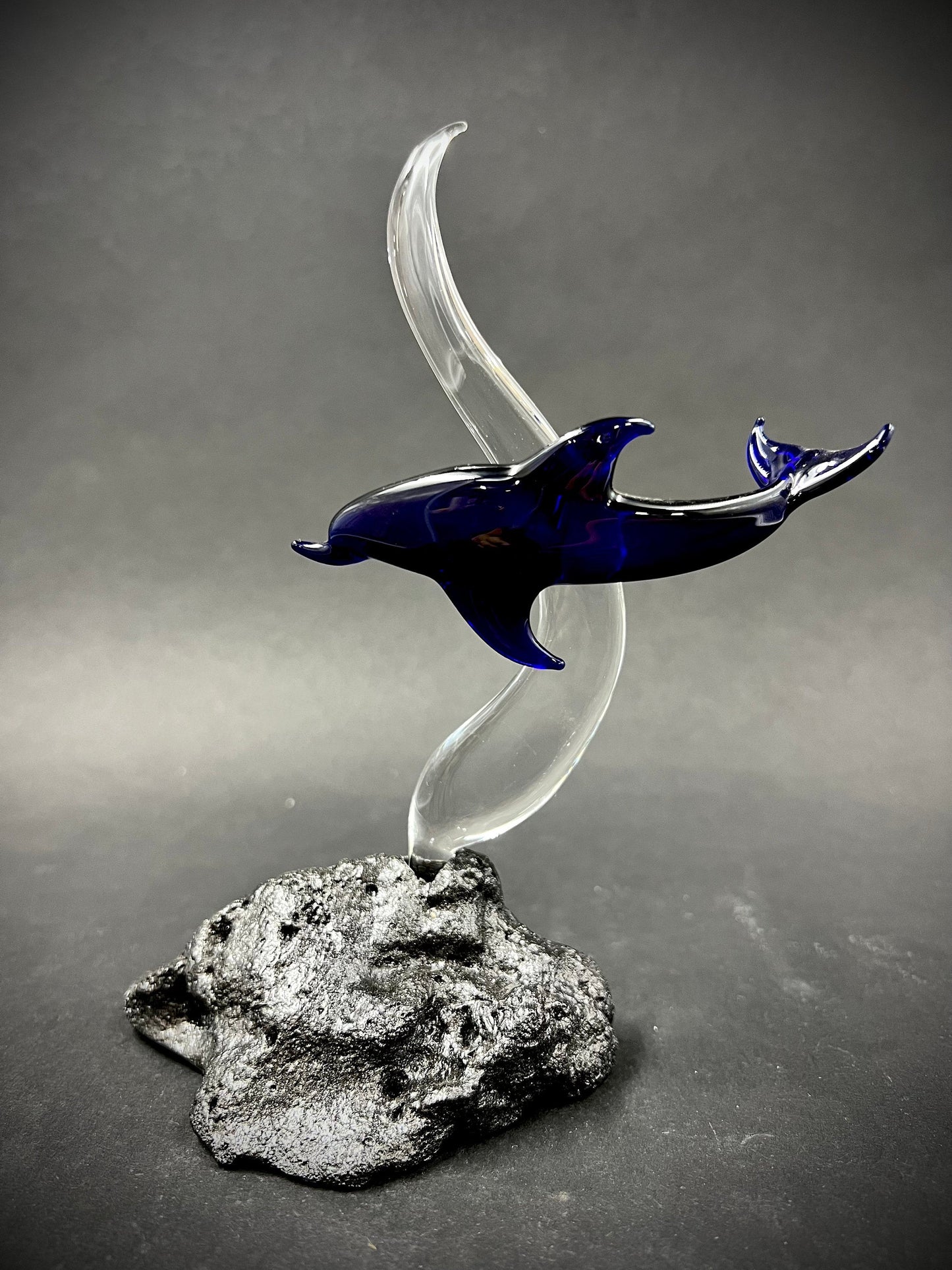 Blue Dolphin on a wave Glass Sculpture