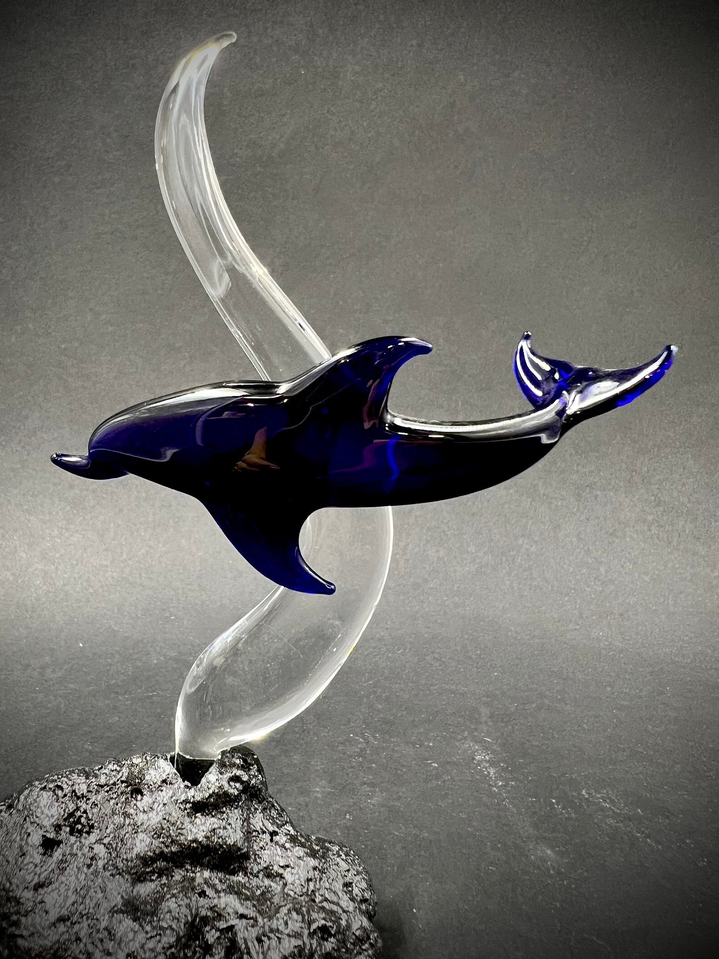 Blue Dolphin on a wave Glass Sculpture