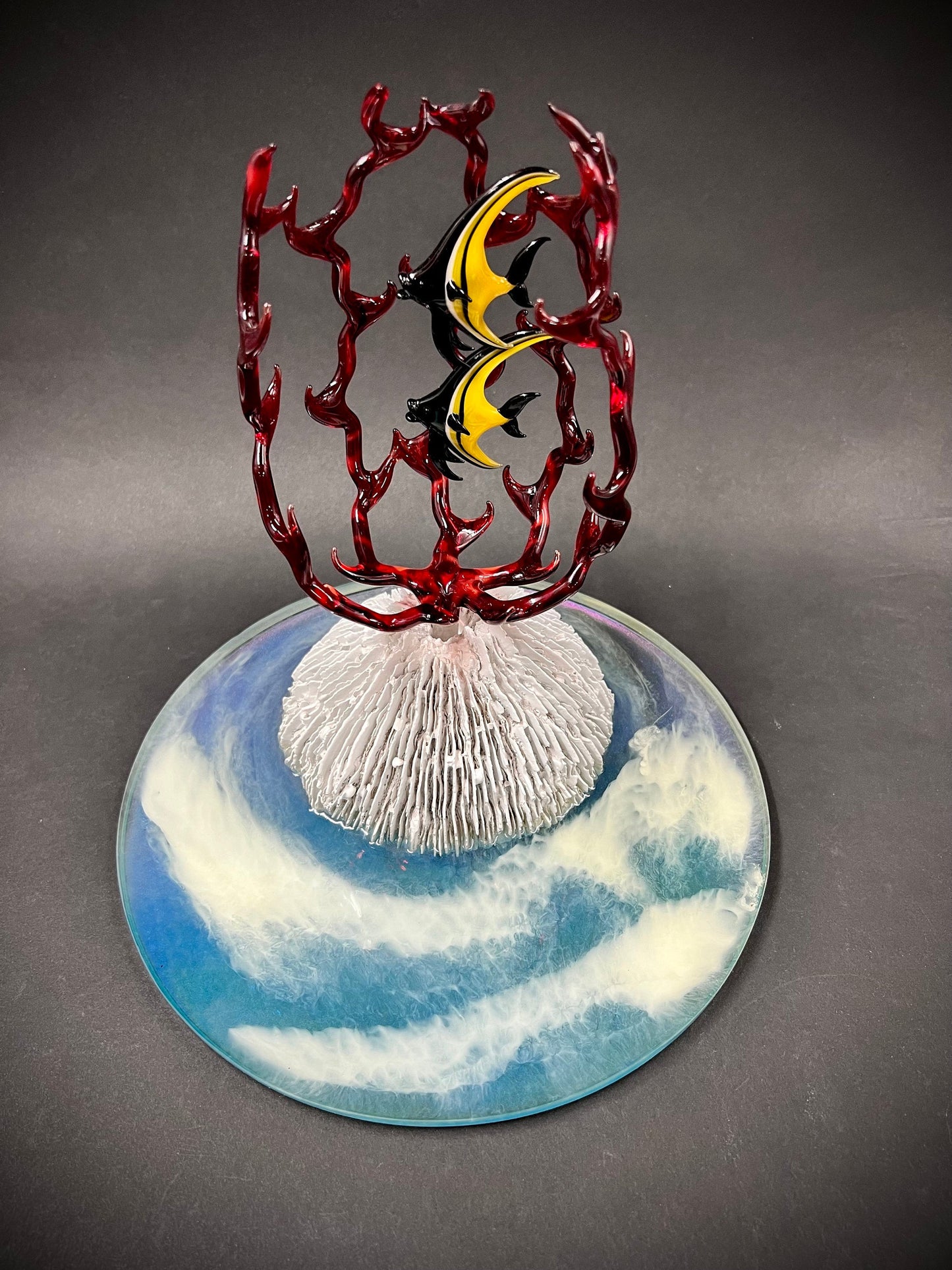 Mini Moorish Idol in Coral on resin ocean glass sculpture