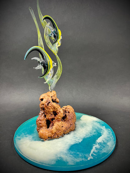 Mini Angelfish on resin ocean glass sculpture