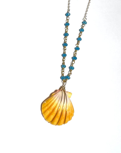 Sunrise shell necklace with aqua chalcedony