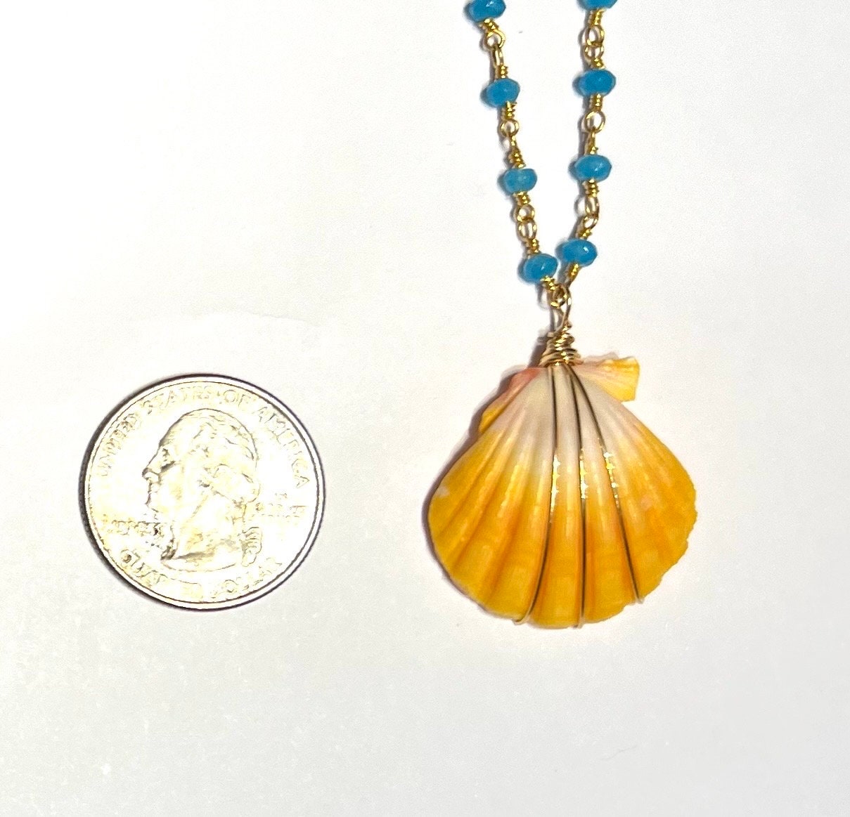 Sunrise shell necklace with aqua chalcedony