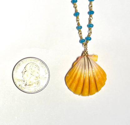 Sunrise shell necklace with aqua chalcedony