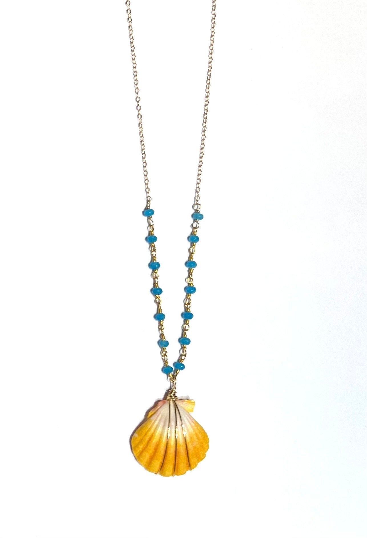 Sunrise shell necklace with aqua chalcedony