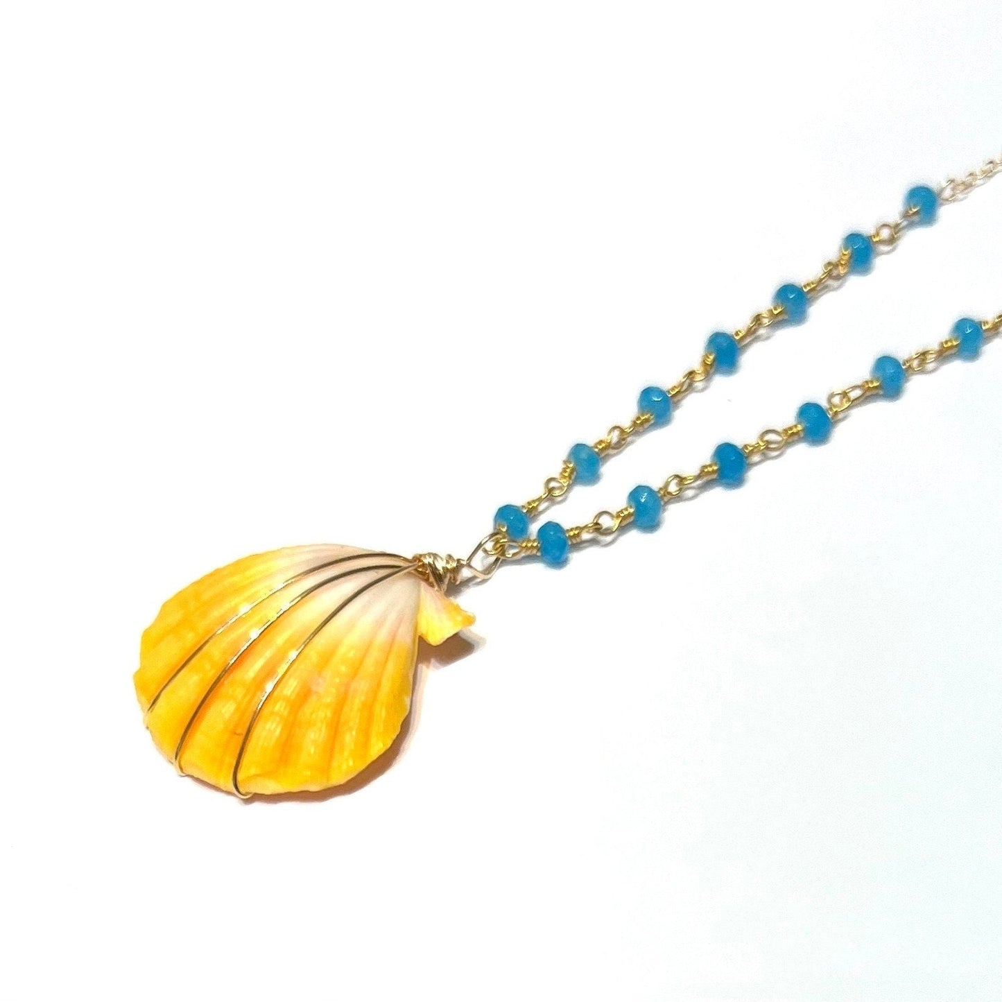 Sunrise shell necklace with aqua chalcedony