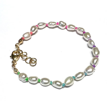 Rainbow knotted keshi pearl bracelet