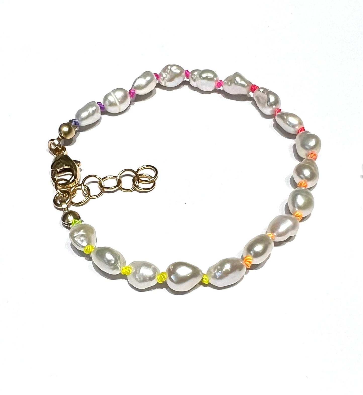 Rainbow knotted keshi pearl bracelet