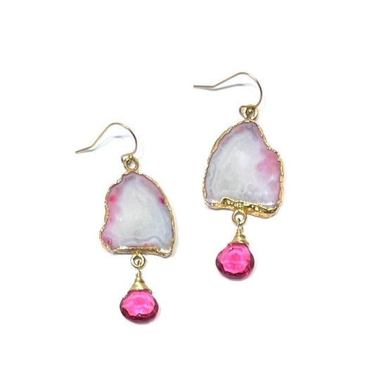 Pink Geode and quartz earrings