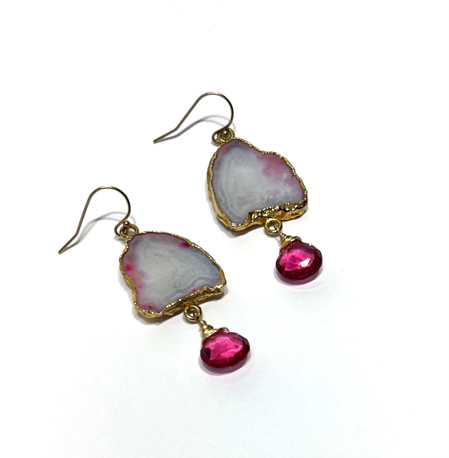 Pink Geode and quartz earrings