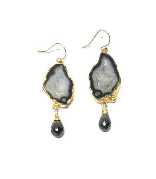 Black Geode and onyx earrings