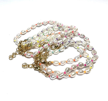 Rainbow knotted keshi pearl bracelet