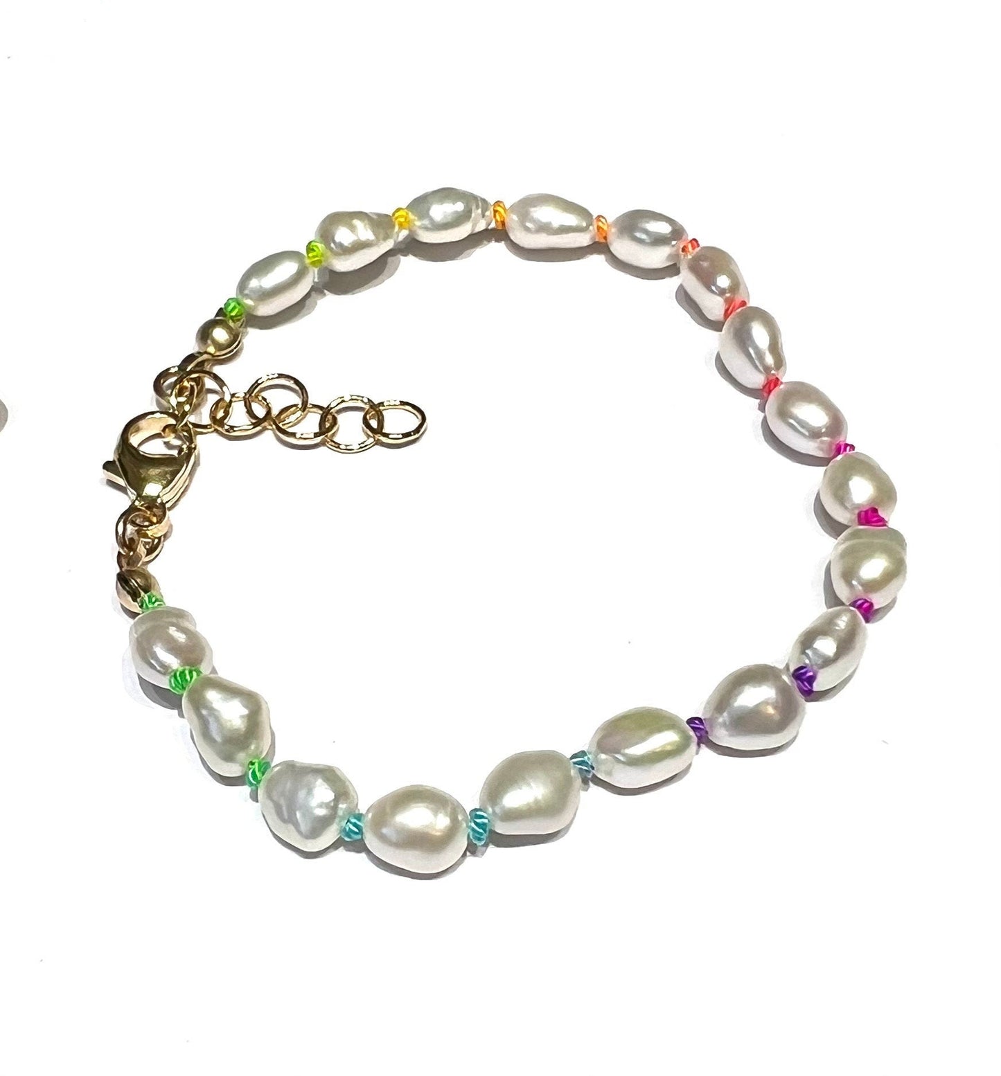 Rainbow knotted keshi pearl bracelet