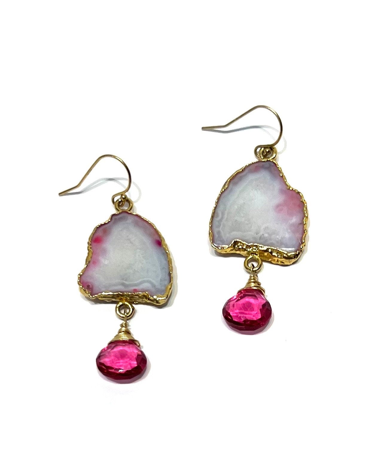 Pink Geode and quartz earrings