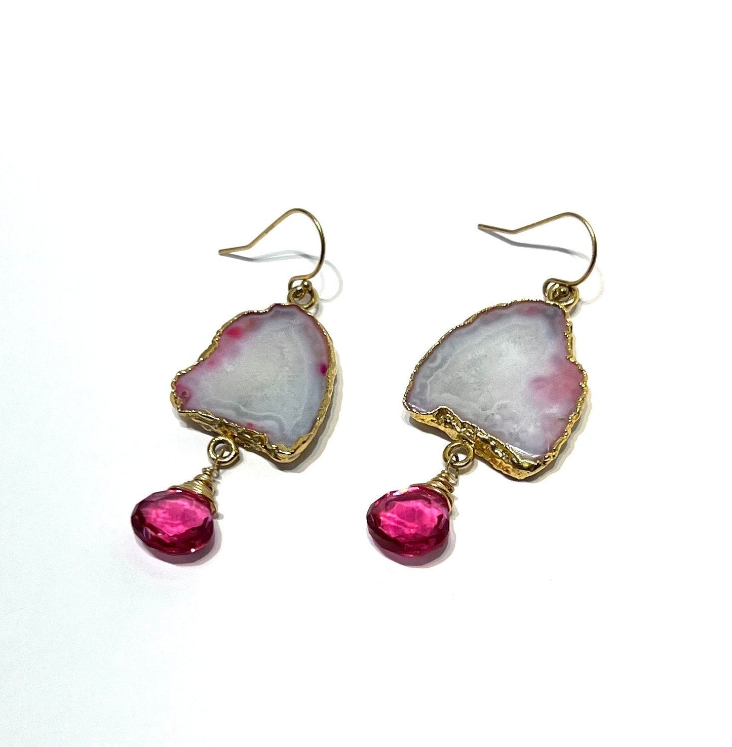 Pink Geode and quartz earrings