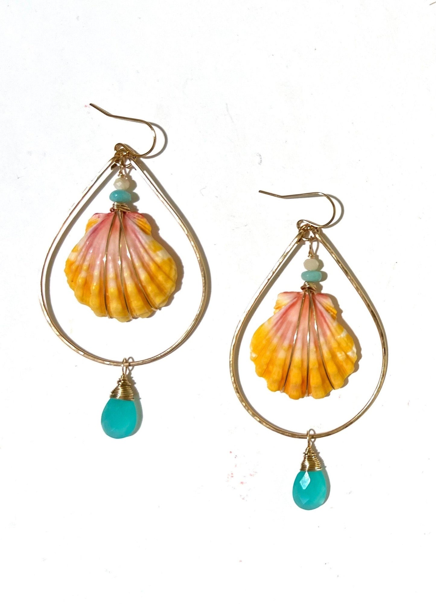 Moana Sunrise shell earrings with chalcedony