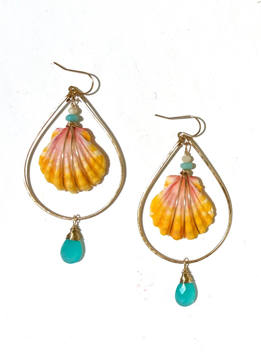 Moana Sunrise shell earrings with chalcedony