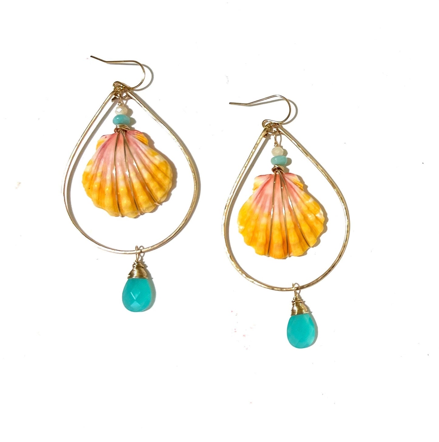 Moana Sunrise shell earrings with chalcedony