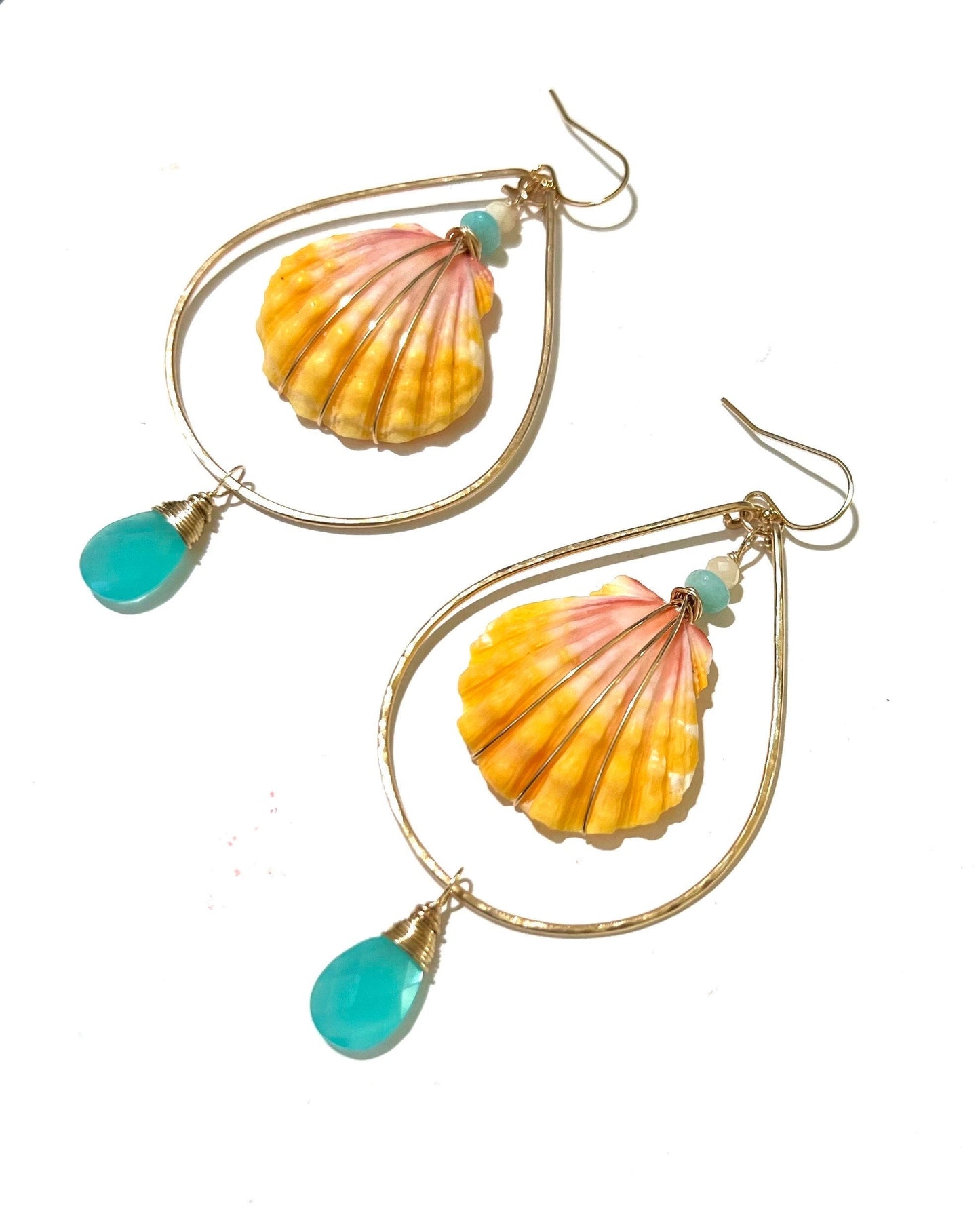 Moana Sunrise shell earrings with chalcedony