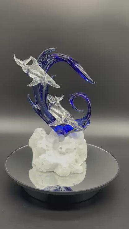 Clear dolphin lovers glass sculpture