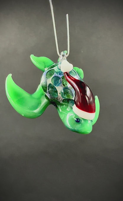 2025 Hawaiian Santa Turtle glass ornament