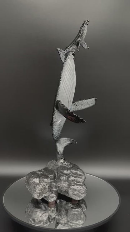 Black and White “First Breath” Glass Humpback Whales